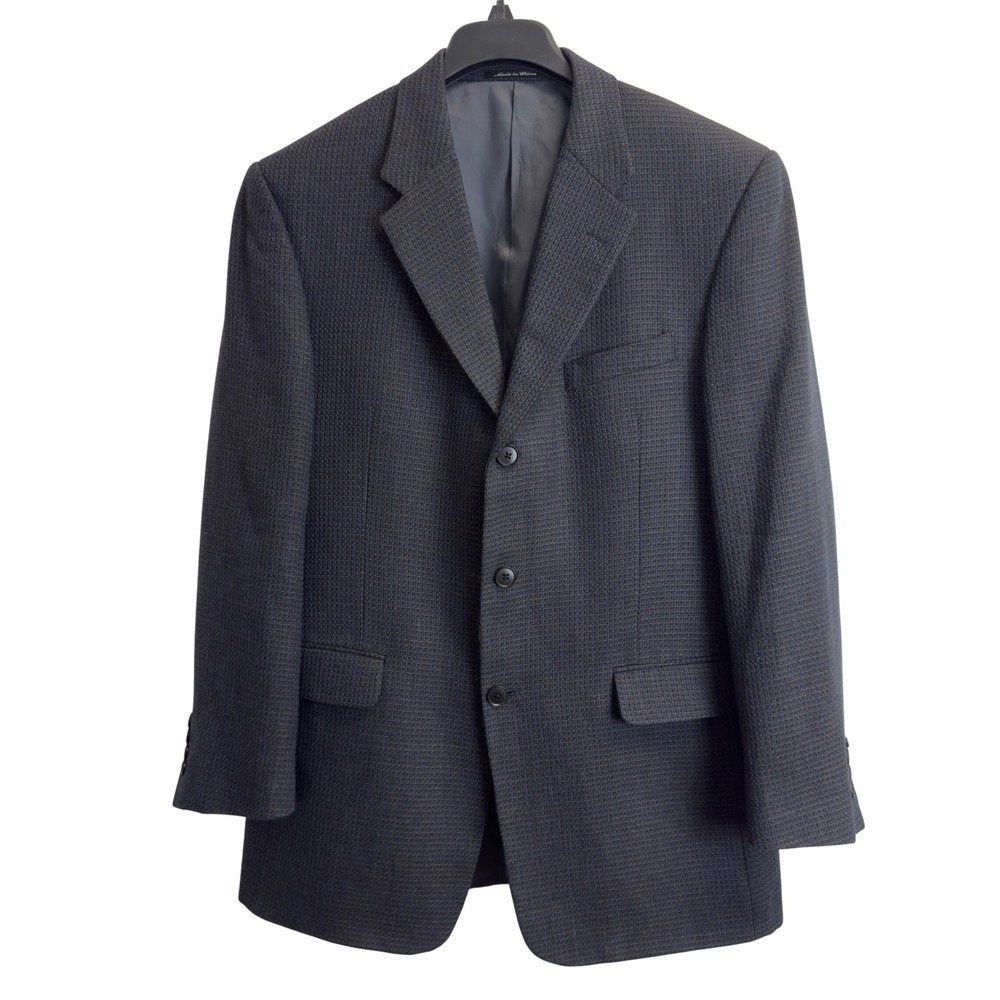 Murano Mens 40R Blue Grey Micro Pattern 3 Button Blazer Jacket Worsted Wool